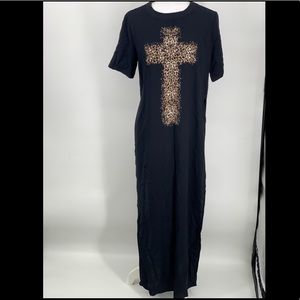 Divided cheetah print cross t shirt dress maxi